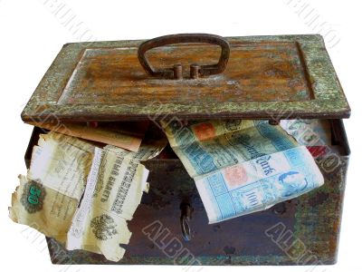 rusty chest with money