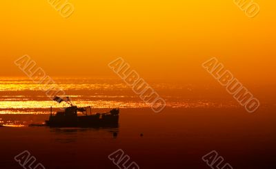 small boat late at night