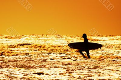 surfing and sunset