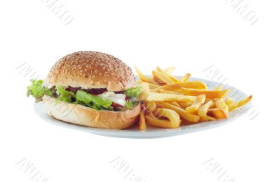 Hamburger and french fries Hamburger and french fries