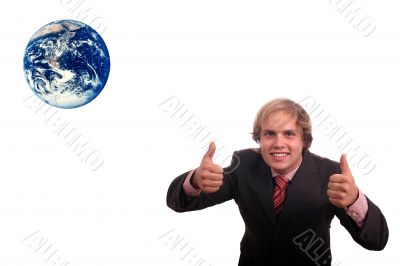 business man protect earth
