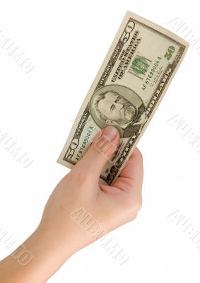 hand with fifty dollars