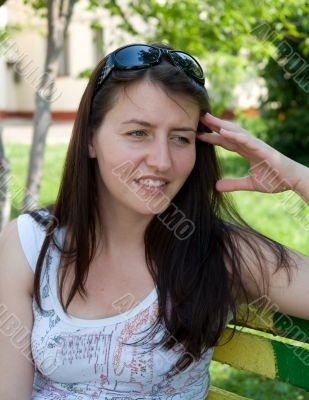 woman against green park