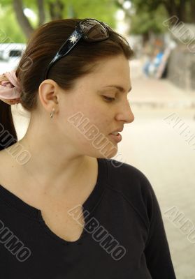 beautiful woman in city street