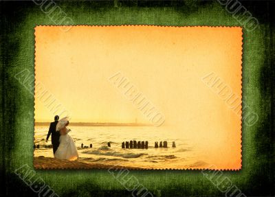 postcard with just married couple