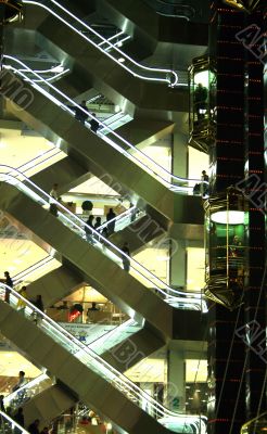 Escalators in modern shopping center