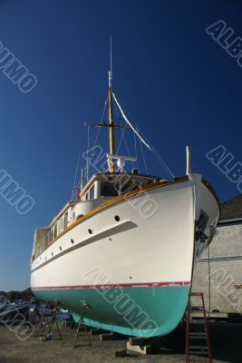 Large boat in dry dock Large boat in dry dock