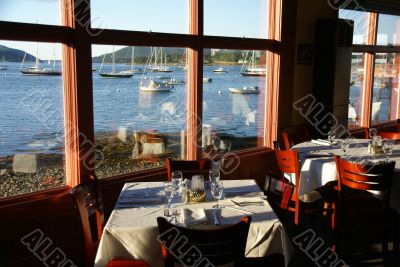 Fine dining with harbor view at sunset