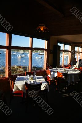 Fine dining with harbor view at sunset