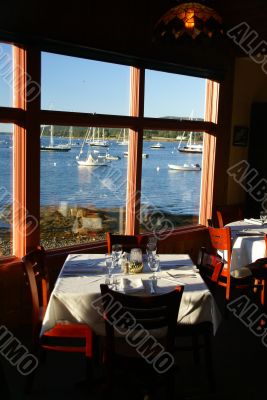 Fine dining with harbor view at sunset