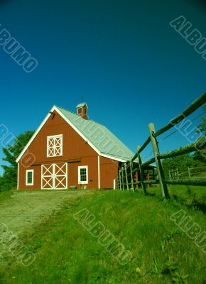 New England red barn and fence