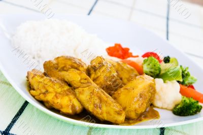 Curried Chicken with Rice and Vegetables - Jamaican Style