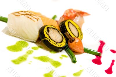 Lobster covered with scallop mousse Lobster covered with scallop mousse