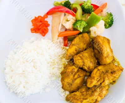 Curried Chicken with Rice and Vegetables - Jamaican Style