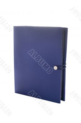 Closed blue photo album isolated on white