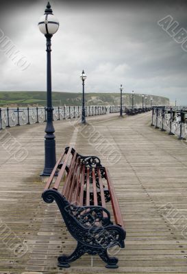 Empty pier on a grey day