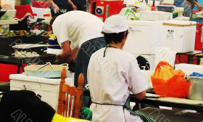 Busy thai festival kitchen marquee