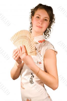 The girl with a fan The girl with a fan