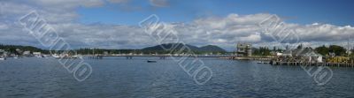 Panorama - Lobster traps on wharf,