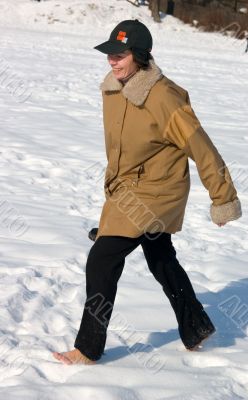 Barefoot on a snow