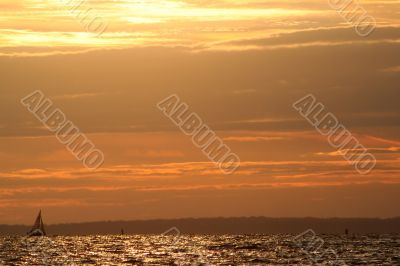 Saling boat. Sunset