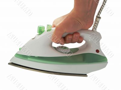 Iron in hand on white Iron in hand on white
