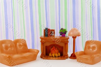 fireplace, furniture, sofa, lamp, armchair