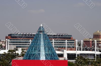 Modern Red Building With Class Cone Roof Modern Red Building With Class Cone Roof