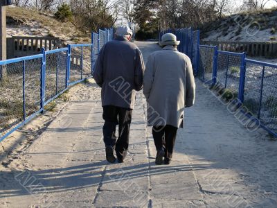 elderly couple on a walk