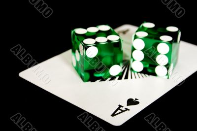ace and dices on black