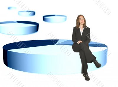 business woman sitting on pie chart