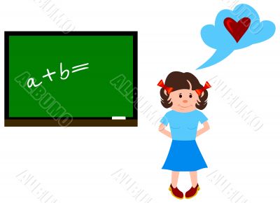 The girl at a lesson of mathematics.