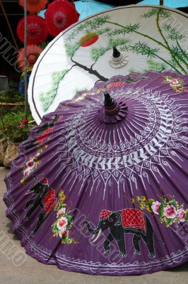 Painted umbrellas in a handicraft village