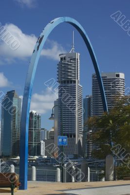 Brisbane Riverside and CBD framed by `The Tidal Indicator`