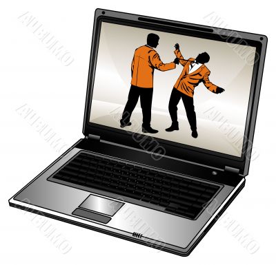 Silhouette of businessman and laptop