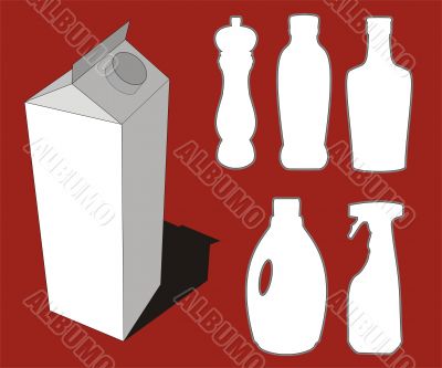 Bottles silhouettes and milk box graphic