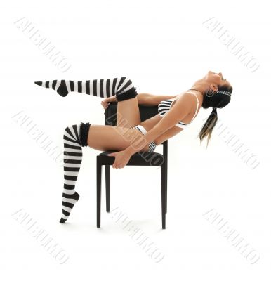 striped underwear girl workout in chair