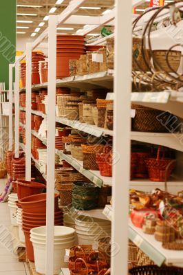 ceramic bowls and garden things in supermarket