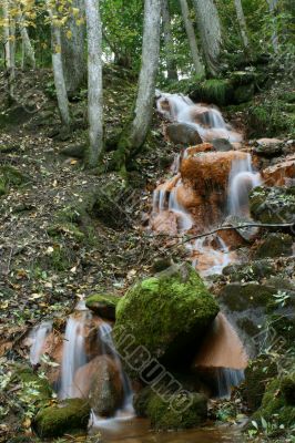 Waterfall in forest in autumn