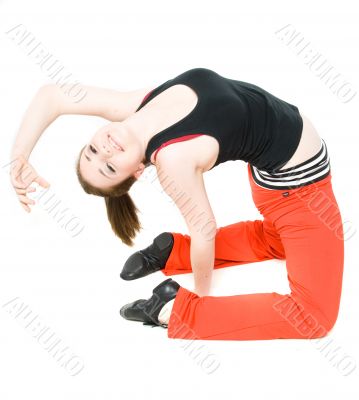 A young girl stretching