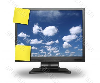 adhesive notes on lcd with sky