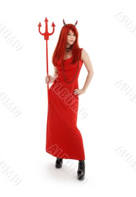 red devil girl in latex boots
