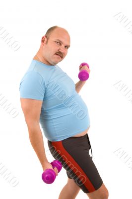 Overweight man doing fitness