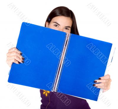 beautiful student with a blue notebook