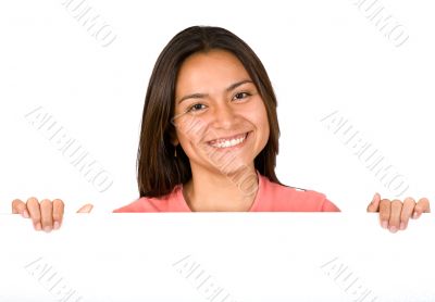beautiful girl smiling over white board