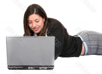 beautiful business girl working on the floor