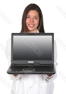 female doctor with laptop