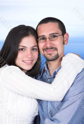 beautiful couple over blue