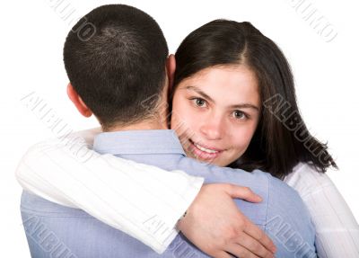 beautiful casual couple on white