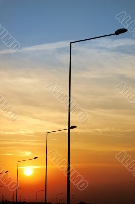 Lampposts at sunset